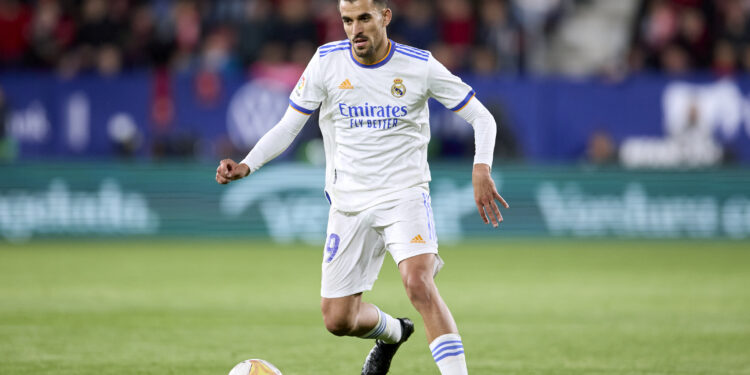 PAMPLONA, SPAIN - APRIL 20: Dani Ceballos of Real Madrid CF in action during the La Liga Santander match between CA Osasuna and Real Madrid CF at Estadio El Sadar on April 20, 2022 in Pamplona, Spain. (Photo by Ion Alcoba/Quality Sport Images/Getty Images)