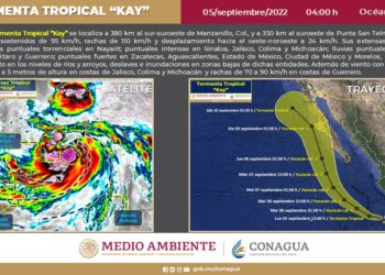 Se intensifica depresión Tropical Doce-E, ahora es tormenta tropical Kay