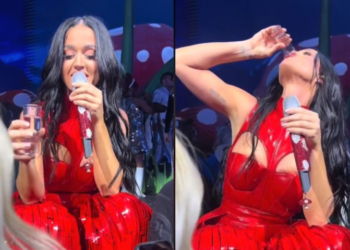 Muy a la mexicana, Katy Perry se toma un shot de tequila en pleno concierto