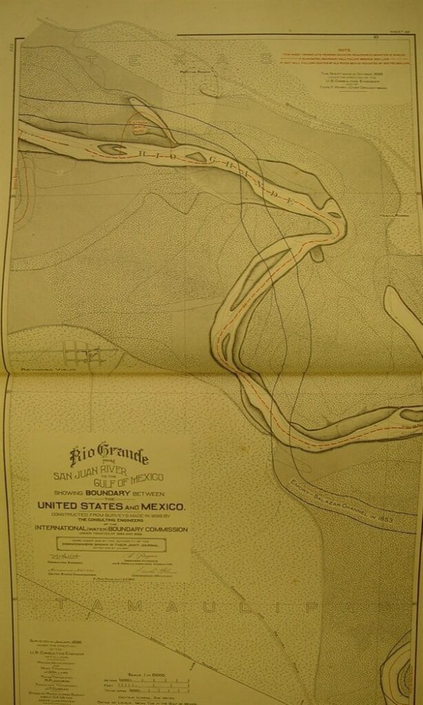 Mapa de la Comisión de Límites (1896) donde se muestra la antigua Reynosa, hoy Reynosa Díaz.